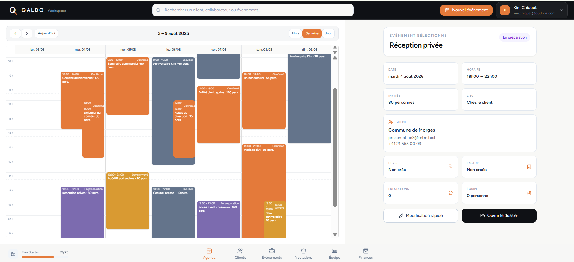 QALDO calendar and event management workspace